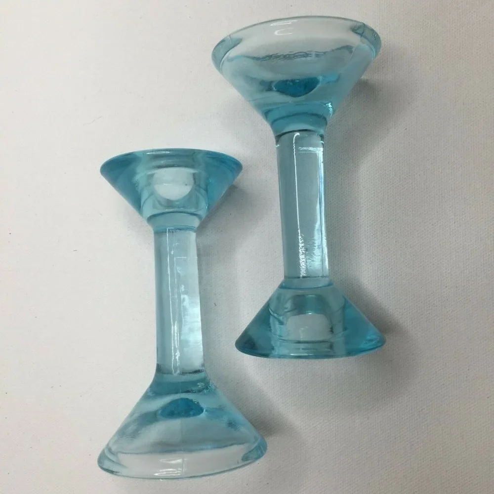 Ikea Blue Glass Candle Stick Holder Martini Glass Style Votive Decor 5